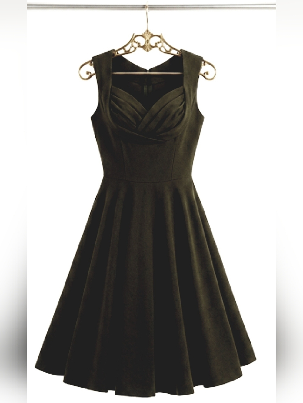 Linda Bop Black Midi Dress Swing 50s Pinup Cotton Holiday Events Whimsical - Picture 2 of 8